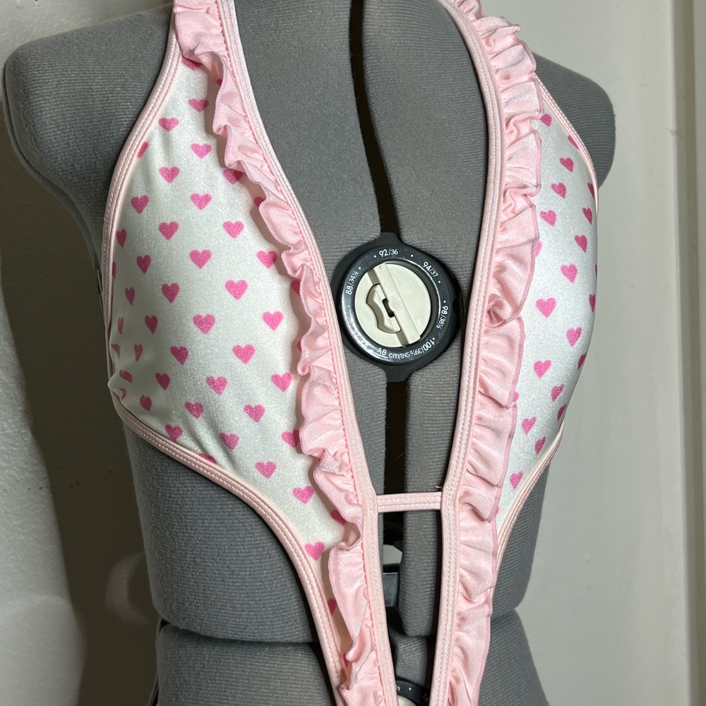 Skinny Dip Pink Heart Swimsuit Y2K Style Monokini Tiny Bikini Kawaii Small - Picture 2 of 5